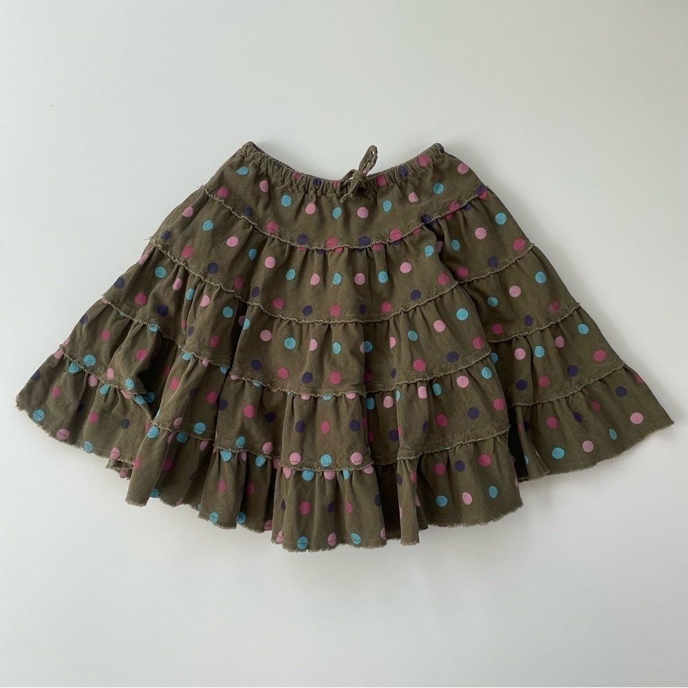 Mini Boden Little Girls Green Polka Dot Tiered Skirt Size 5-6Y